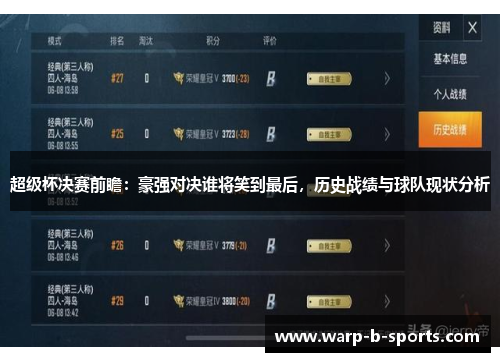 超级杯决赛前瞻:豪强对决谁将笑到最后,历史战绩与球队现状分析 超级杯决赛前瞻:豪强对决谁将笑到最后,历史战绩与球队现状分析