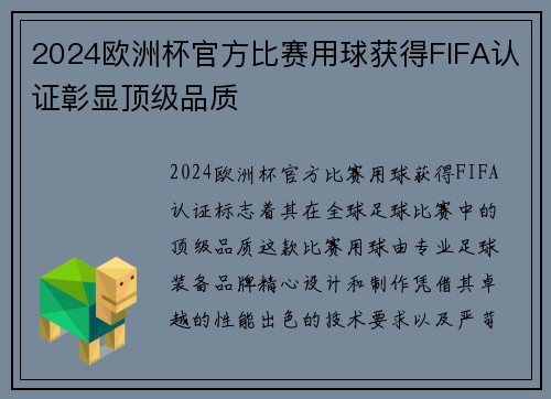 2024欧洲杯官方比赛用球获得FIFA认证彰显顶级品质